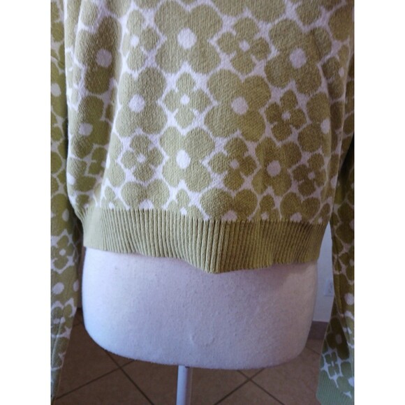 Hollister Women’s M Green White Floral Cropped Sweater Cotton Knit Casual - Picture 7 of 15